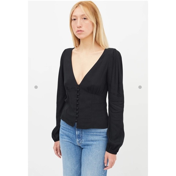 Reformation Black Nell Long Sleeve Henley v neck boho minimalist xs - Picture 7 of 8